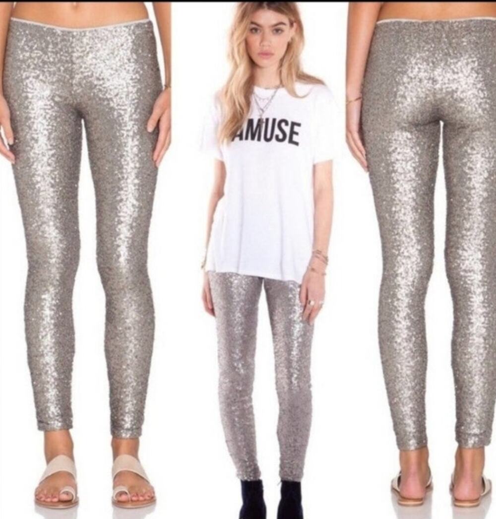 Amuse Society Charley Silver Sequin Leggings - XS